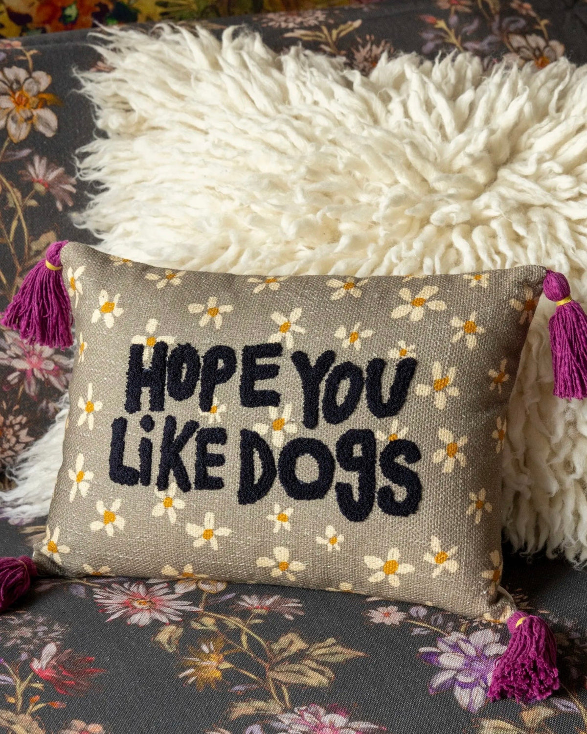 Natural Life Boho Tassel Pillow - I hope You Like Dogs