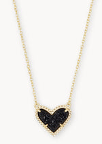 Kendra Scott Gold Ari Heart Short Pendant Black Drusy Necklace