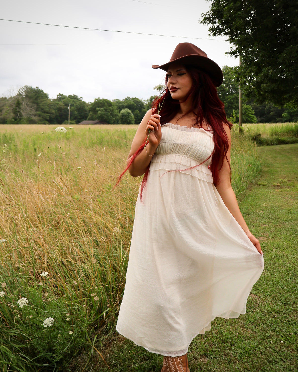 Cinched & Ruffled Side Tie Maxi Dress