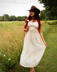 Cinched & Ruffled Side Tie Maxi Dress
