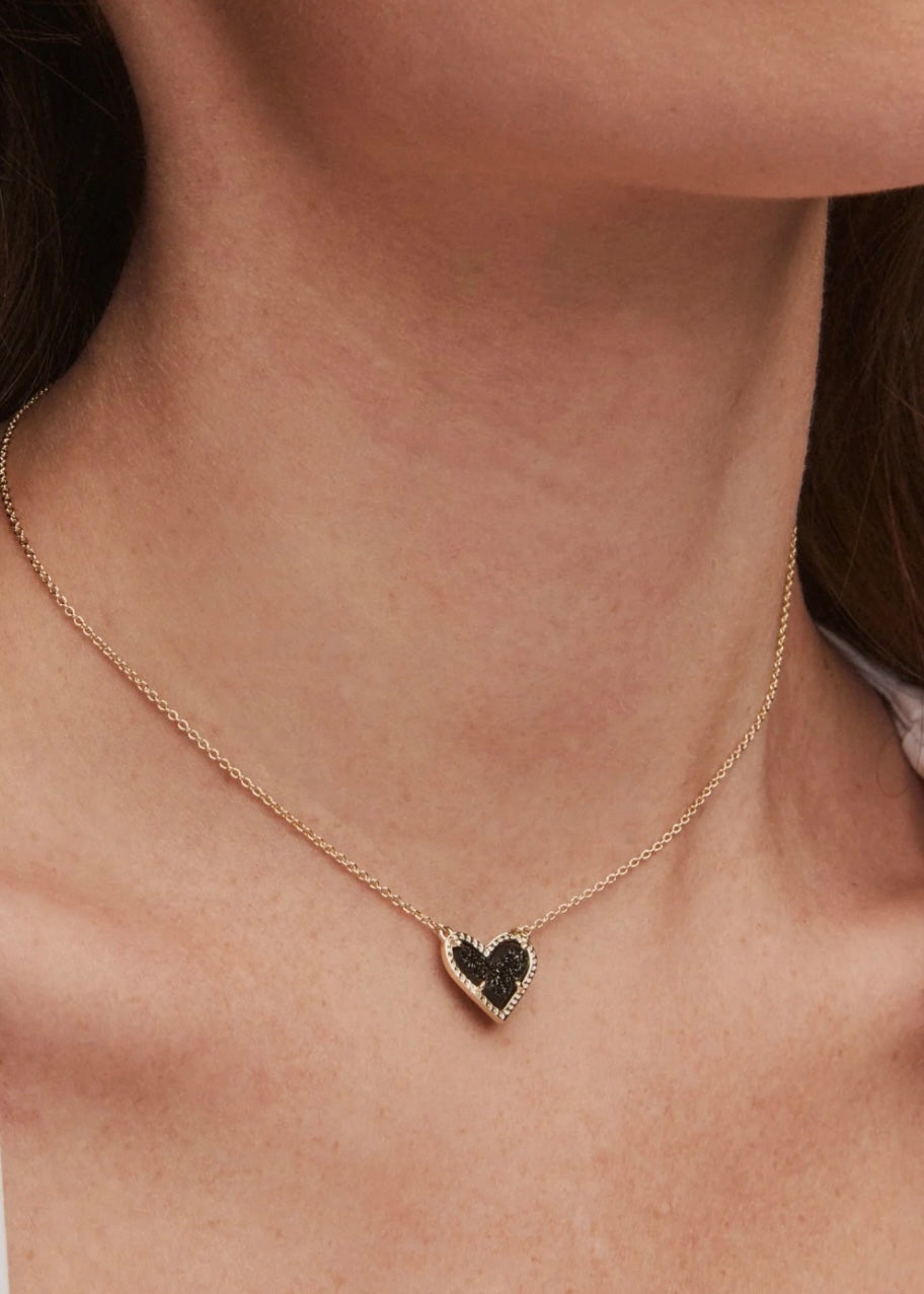 Kendra Scott Gold Ari Heart Short Pendant Black Drusy Necklace