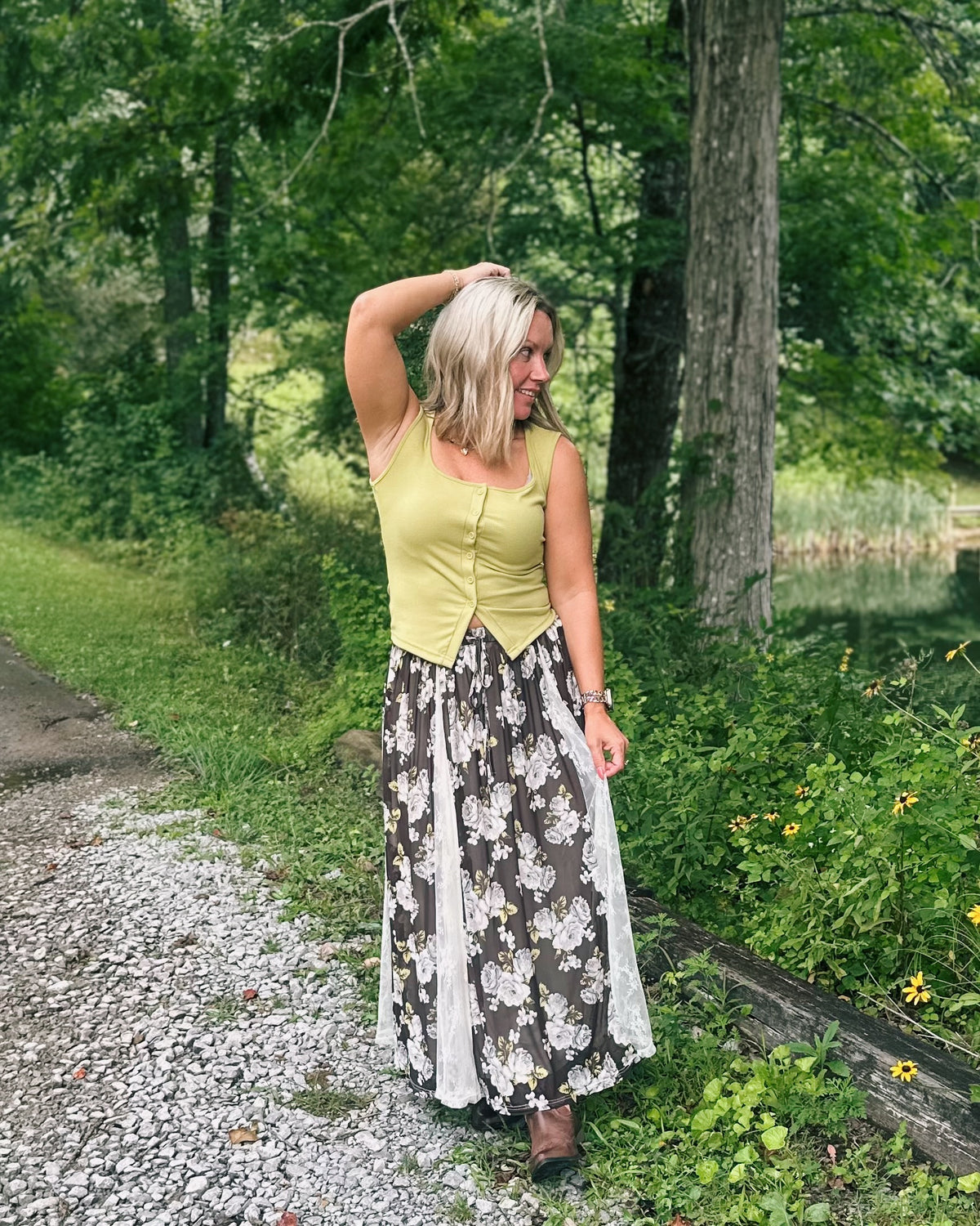 Pops of Pistachio Mesh Lace Skirt