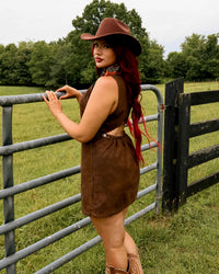 Free People Atlas Suede Mini in chocolate brown