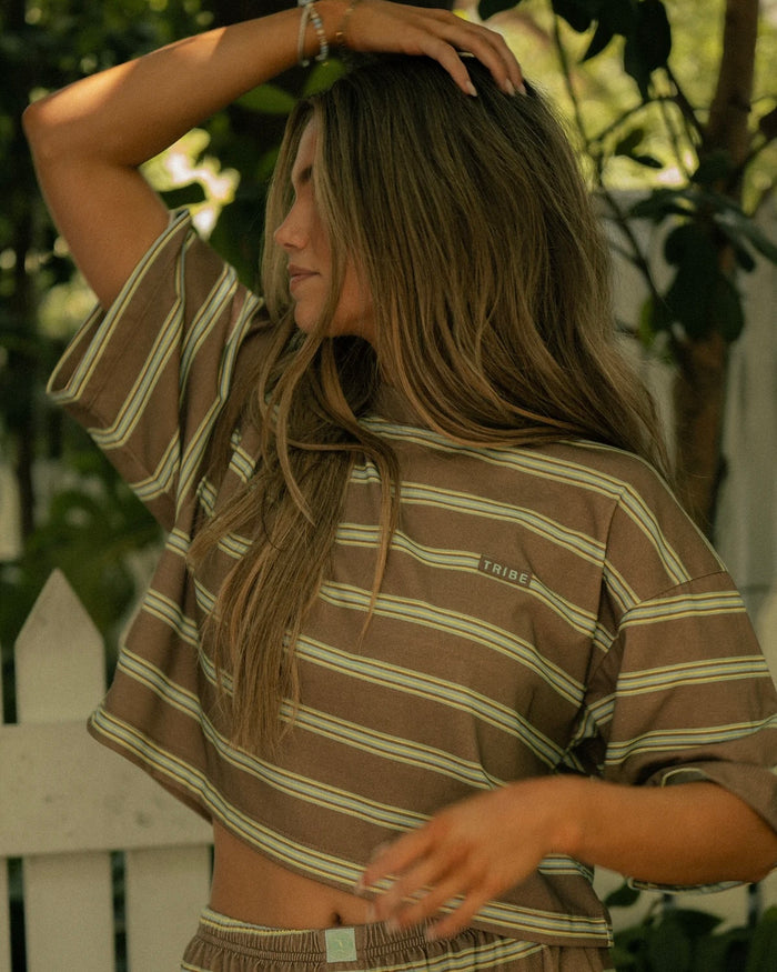 Tribe Kelley Striped Boxy Tee - Way Down South - Tan Lines