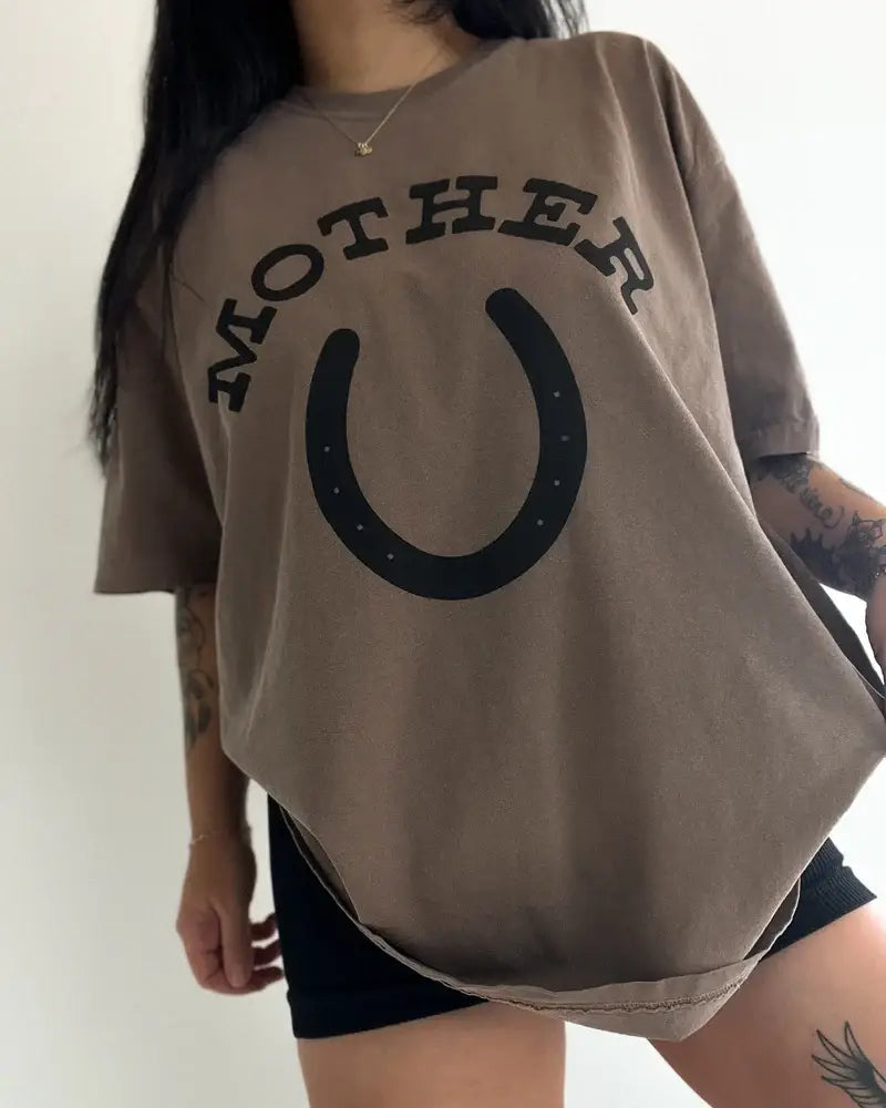 Mother Horseshoe Mom Western Graphic Tee - Espresso