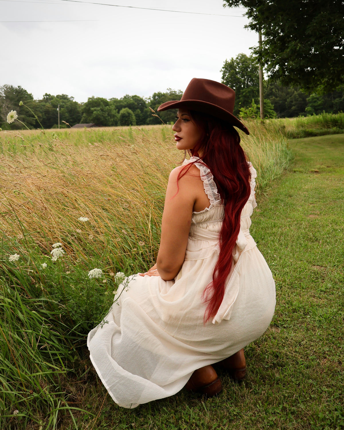 Cinched & Ruffled Side Tie Maxi Dress