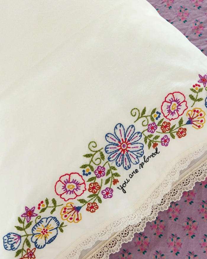Natural Life Embroidered So Loved Pillow