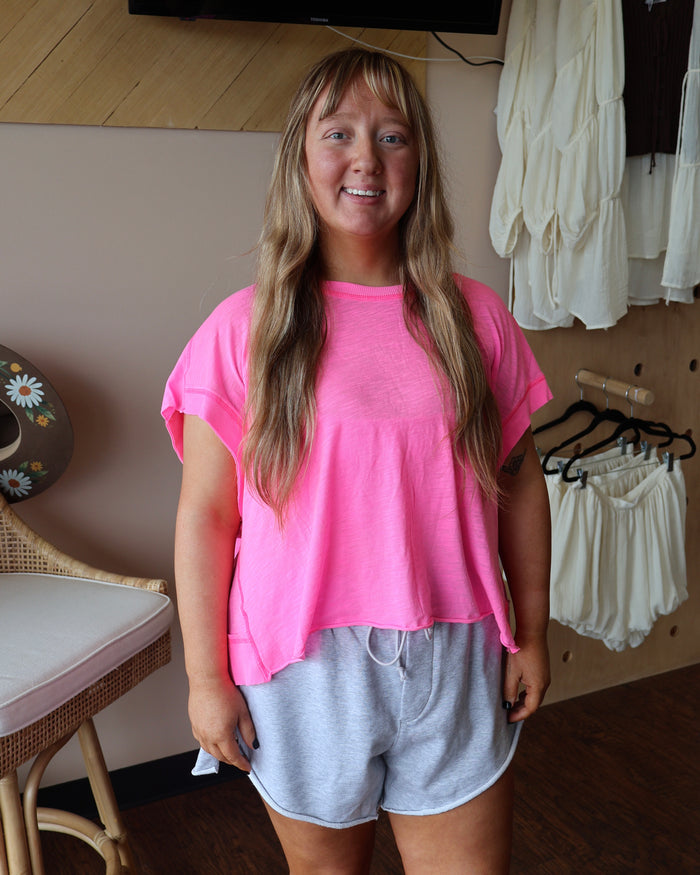 Free People My Time Tee in Hot Pink