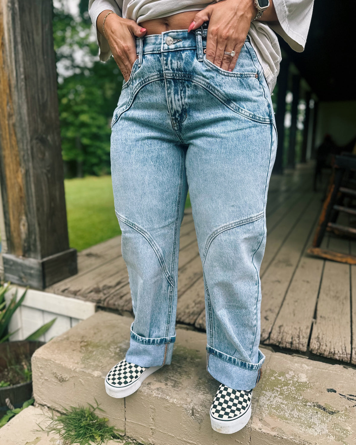 Delany High Rise Barrel Wide Cuff Jeans