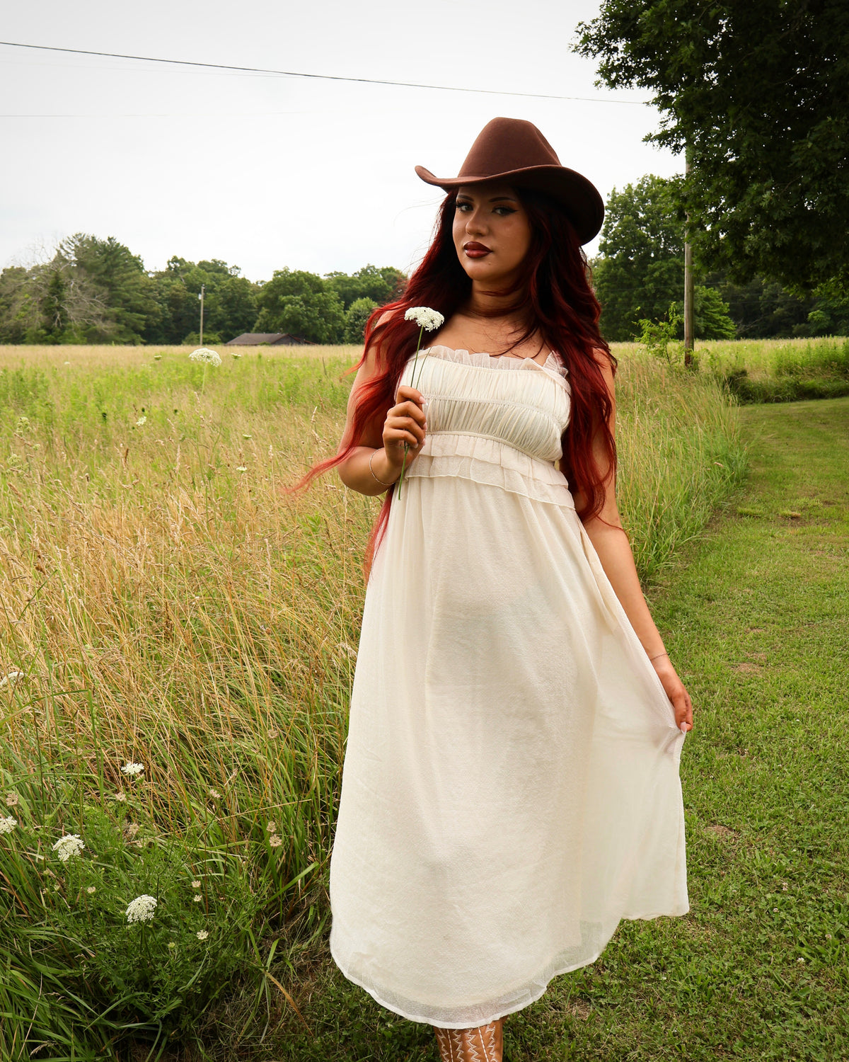 Cinched & Ruffled Side Tie Maxi Dress