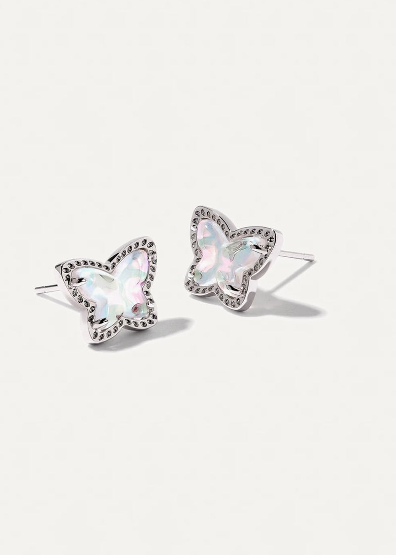 Kendra Scott Lillia Butterfly Silver Stud Earrings in Dichroic Glass