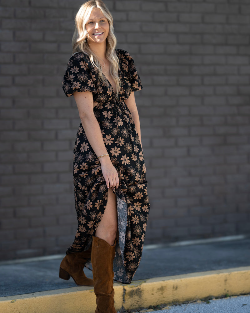 Black Daisy Cut Out Maxi Dress