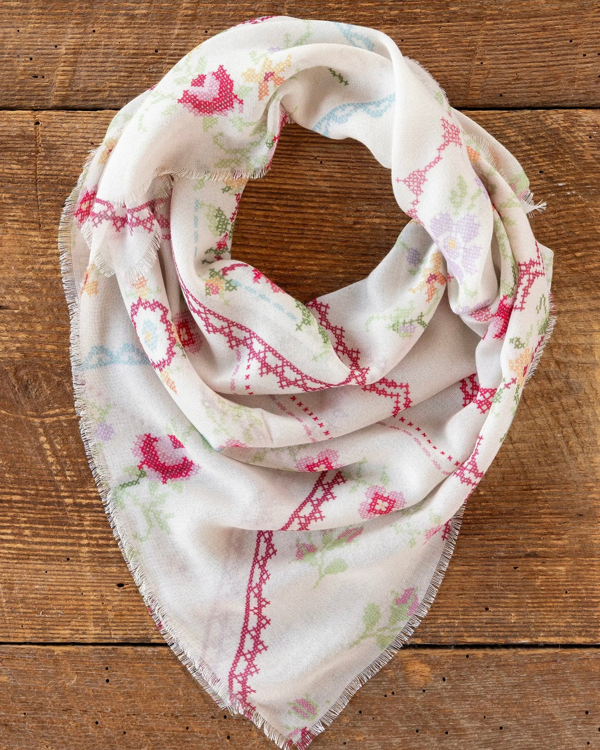 Natural Life Boho Bandana Scarf in Cross Stitch