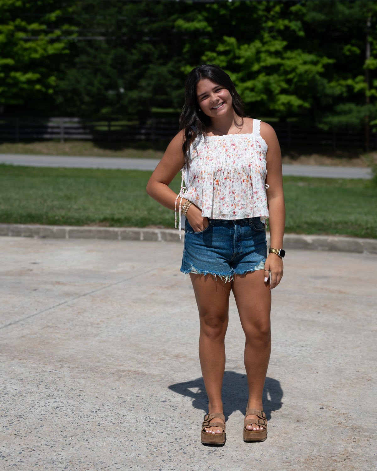 Sadie & Sage Rosita Pinktuck Lace Trim Top