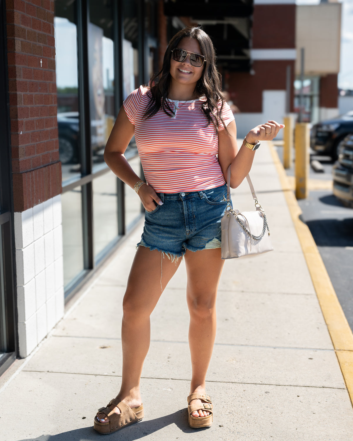 Free People Morning Pages Henley in Coral Combo