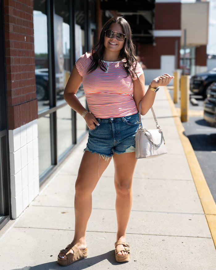 Free People Morning Pages Henley in Coral Combo