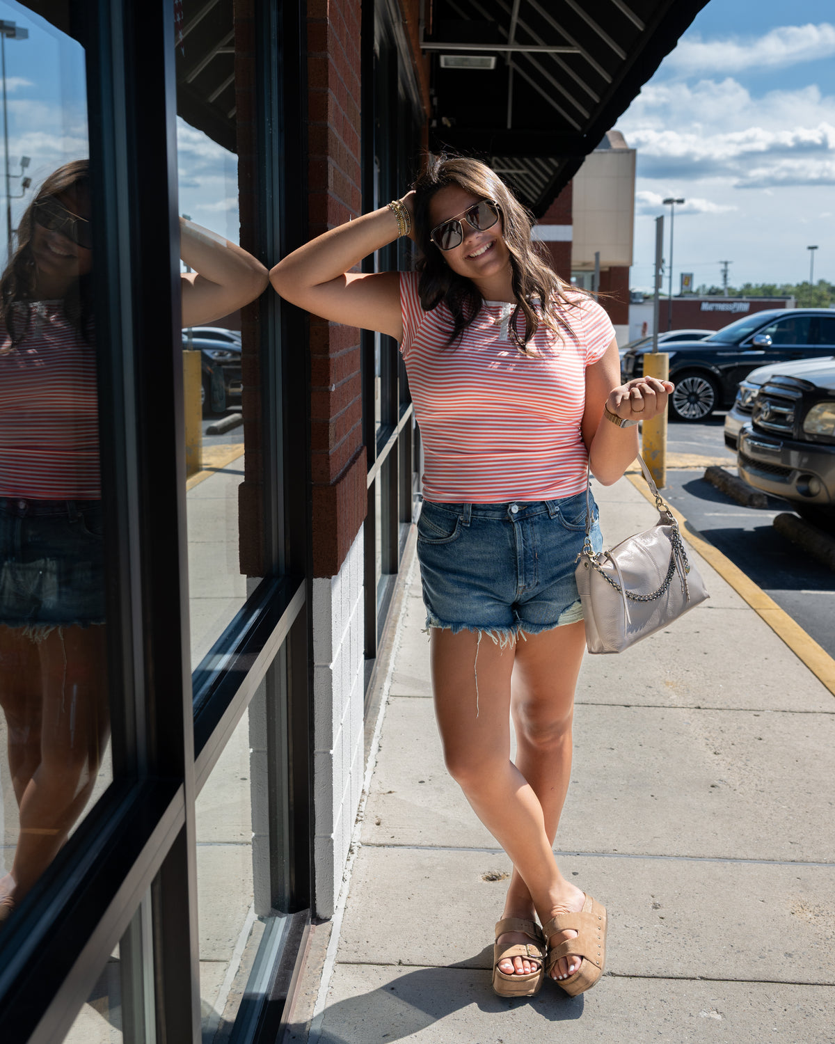 Free People Morning Pages Henley in Coral Combo