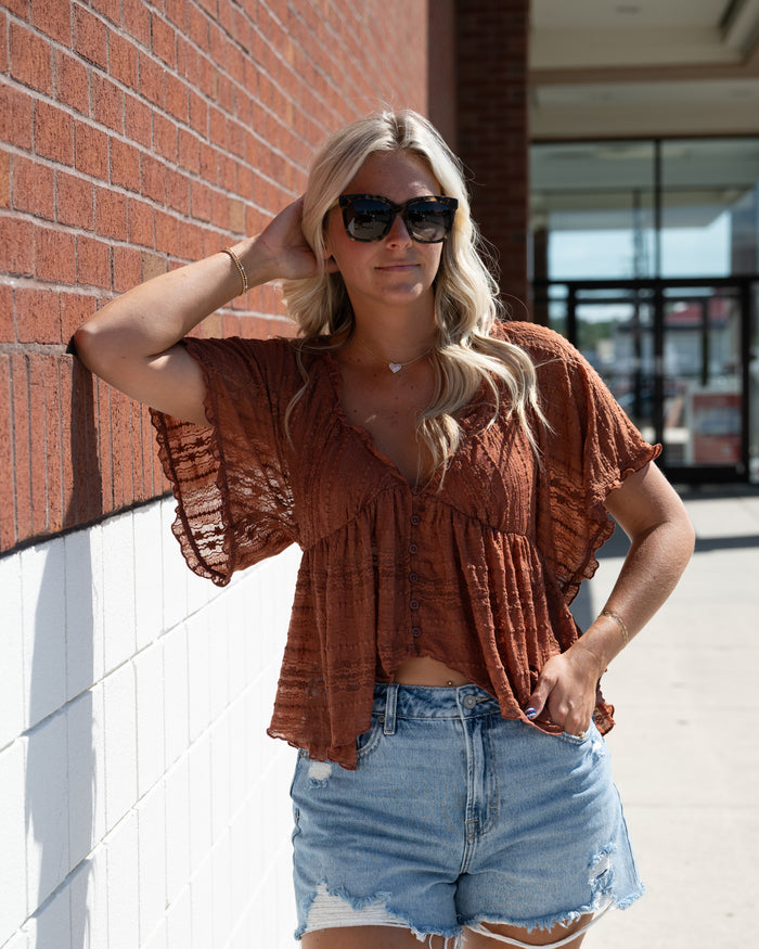 Free People In Your Dreams Lace Top in toasted cocoa