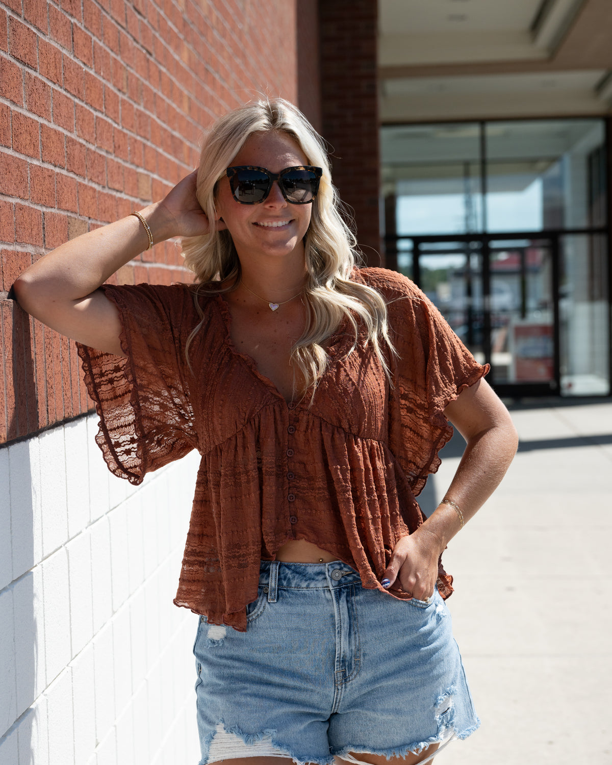 Free People In Your Dreams Lace Top in toasted cocoa