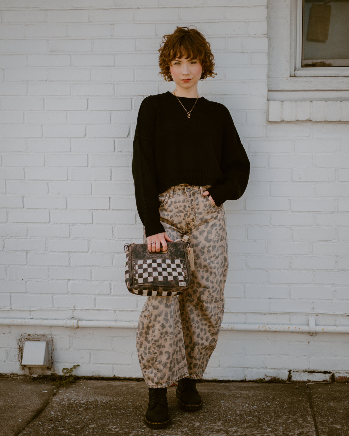 Free People Good Luck Printed Barrel Jeans in Brown Sugar