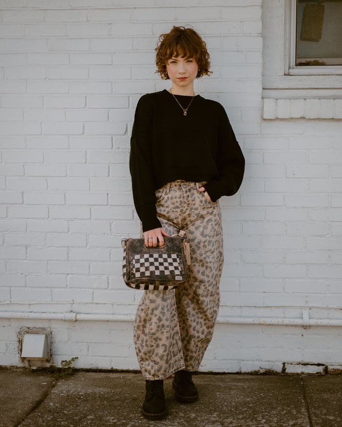 Free People Good Luck Printed Barrel Jeans in Brown Sugar