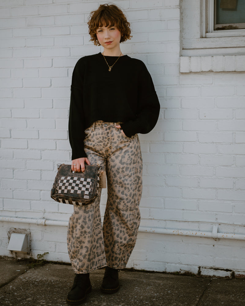 Free People Good Luck Printed Barrel Jeans in Brown Sugar