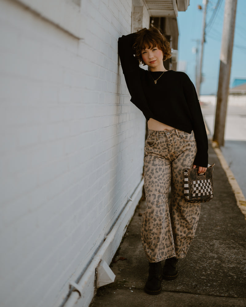 Free People Good Luck Printed Barrel Jeans in Brown Sugar