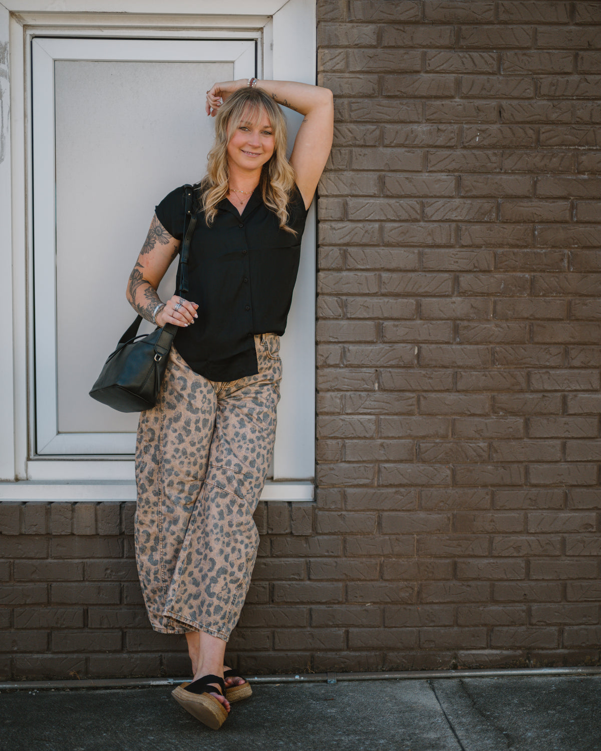 Free People Good Luck Printed Barrel Jeans in Brown Sugar