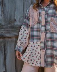 Pink Peaces Plaid Mixed Button Up