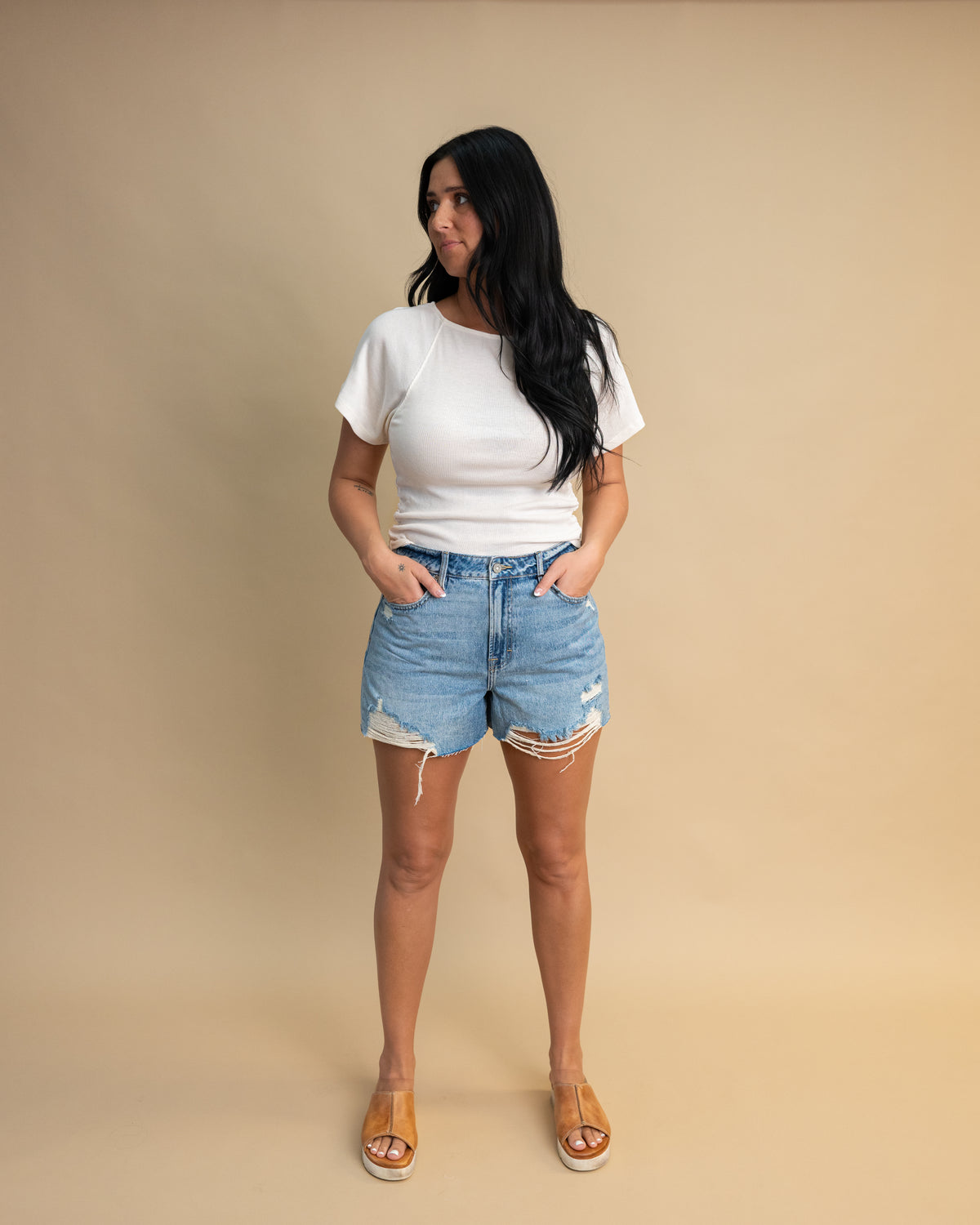 Midtown Distressed High Rise Shorts