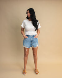 Midtown Distressed High Rise Shorts