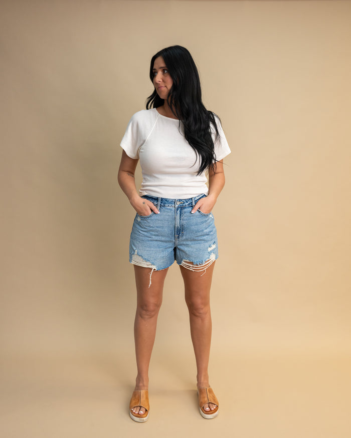 Midtown Distressed High Rise Shorts