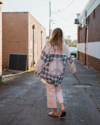 Pink Peaces Plaid Mixed Button Up