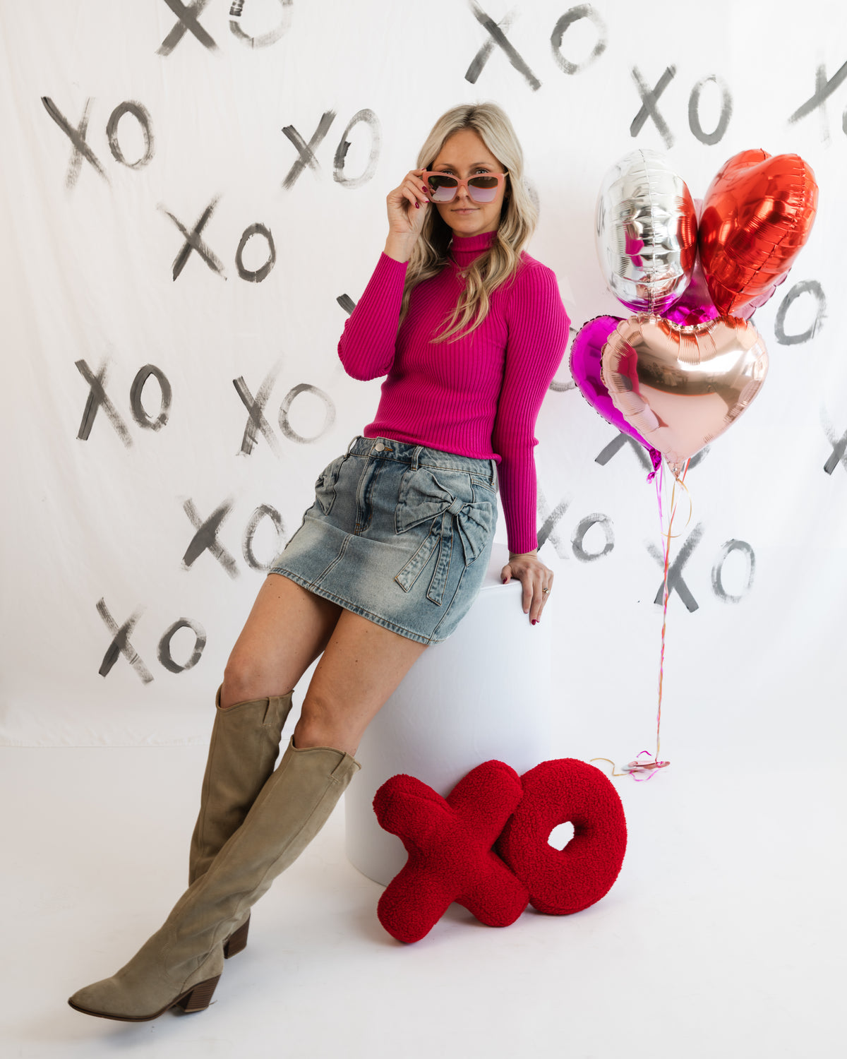 Hot Pink Kisses Mock Neck Top