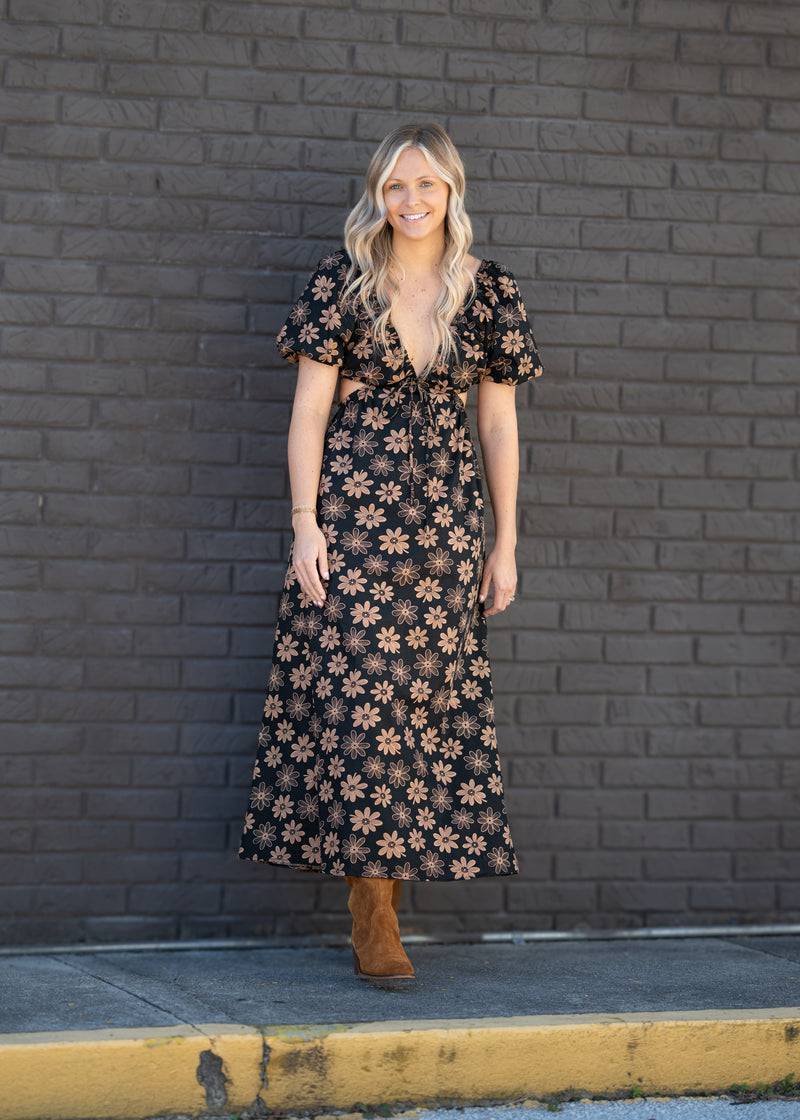 Black Daisy Cut Out Maxi Dress