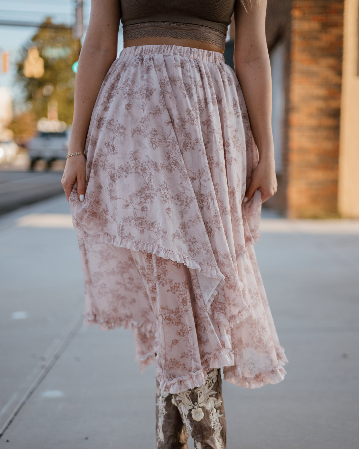 Twisted Times Floral Print Midi Skirt
