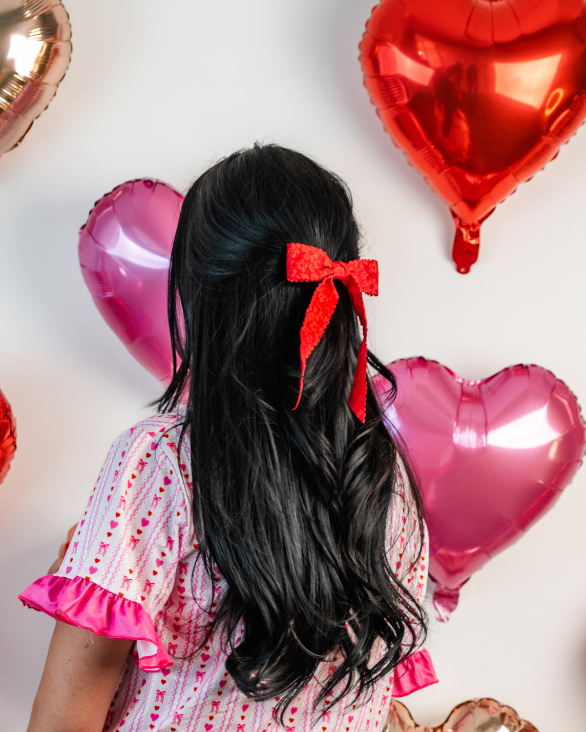 Flower Scallop Red Hair Bow