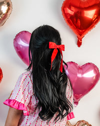 Flower Scallop Red Hair Bow