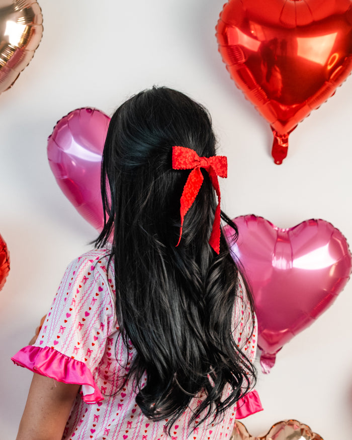 Flower Scallop Red Hair Bow