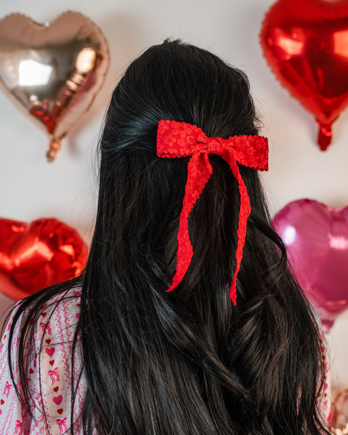 Flower Scallop Red Hair Bow