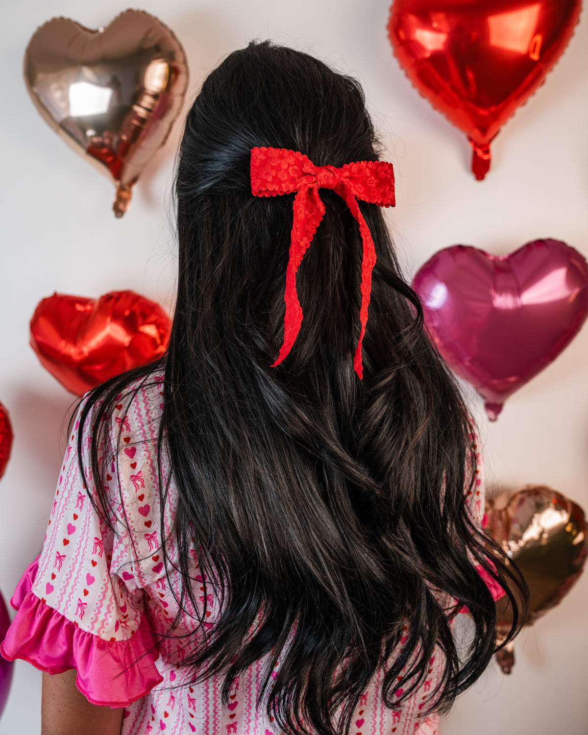 Flower Scallop Red Hair Bow