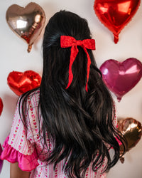 Flower Scallop Red Hair Bow