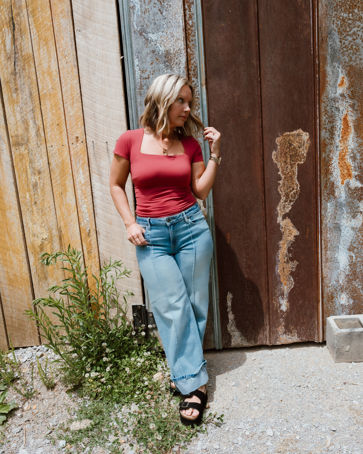 Free People Sunfade Clean Lines Baby Tee Mulberry