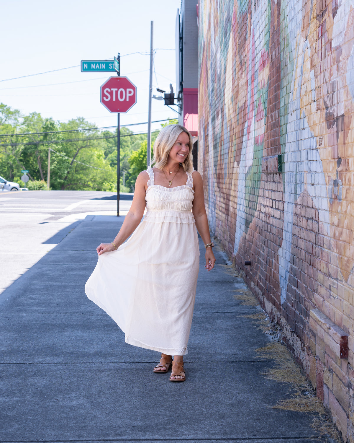 Cinched & Ruffled Side Tie Maxi Dress