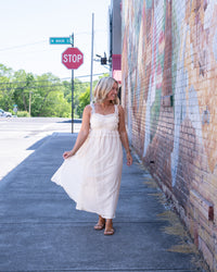 Cinched & Ruffled Side Tie Maxi Dress