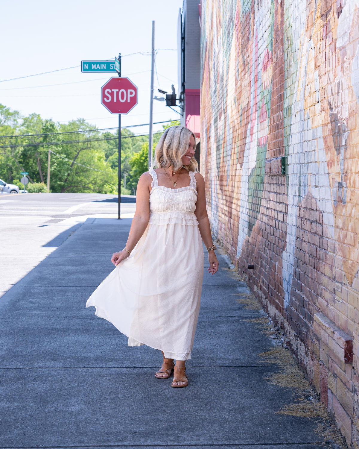 Cinched & Ruffled Side Tie Maxi Dress