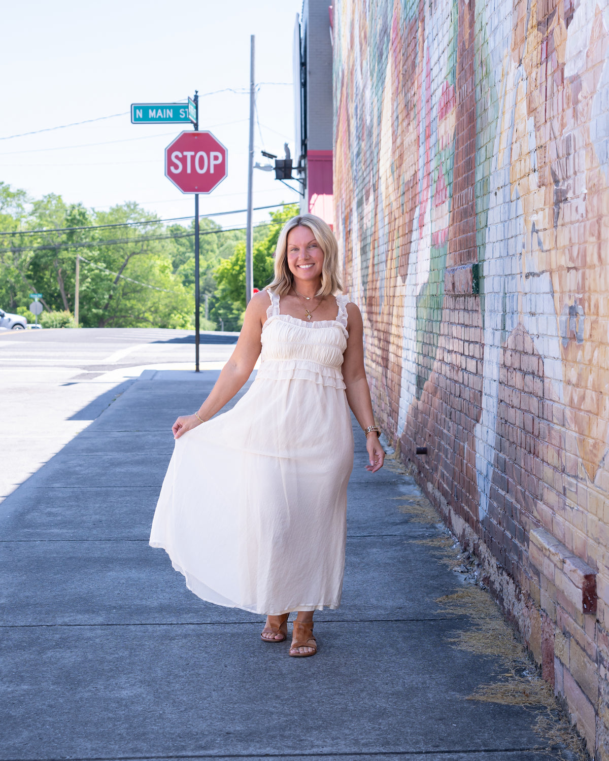 Cinched & Ruffled Side Tie Maxi Dress