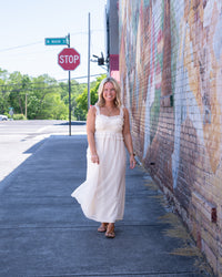 Cinched & Ruffled Side Tie Maxi Dress
