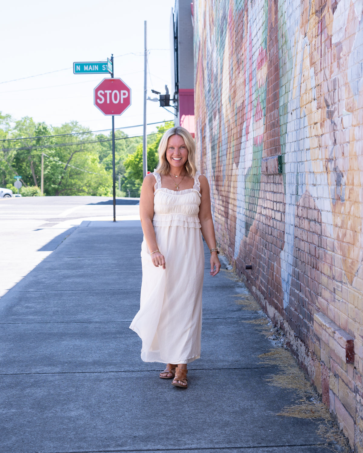 Cinched & Ruffled Side Tie Maxi Dress