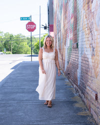 Cinched & Ruffled Side Tie Maxi Dress